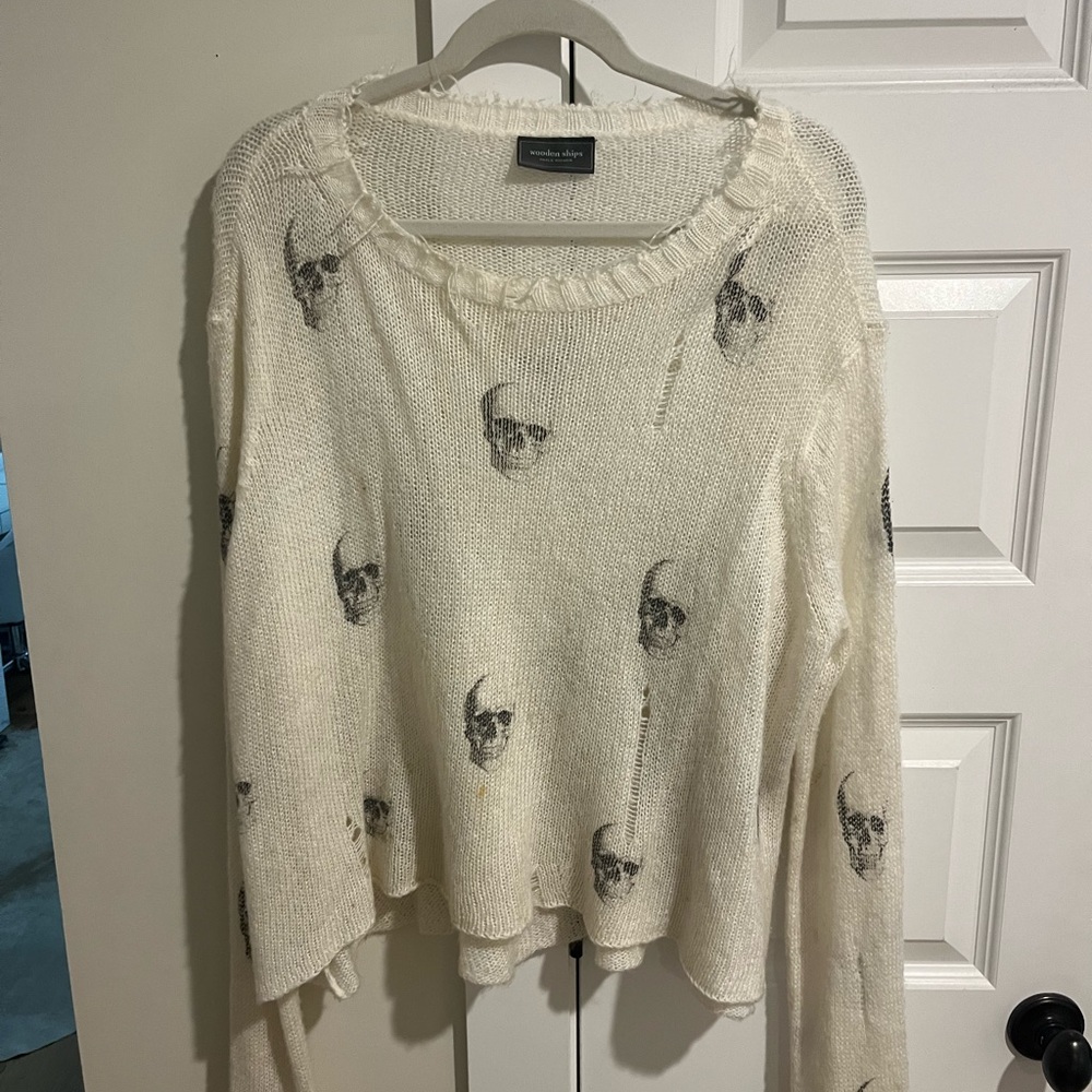 Wooden Ships Black and White Crew Neck Sweater with Relaxed Fit